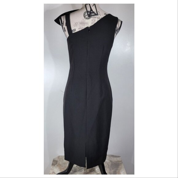 Vince Camuto Black Sheath Dress with Asymmetrical Ruffle Detail, Womens Size 4 - Picture 4 of 9